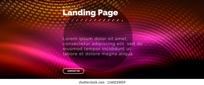 Neon leuchtende Techno-Linien, High-Tech-futuristische abstrakte Hintergrund-Vorlage mit Kreisen, Landing Page Template. Vektorgrafik
