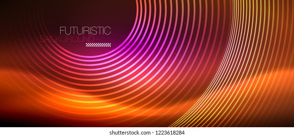 Neon glowing techno lines, hi-tech futuristic abstract background template with square shapes, vector