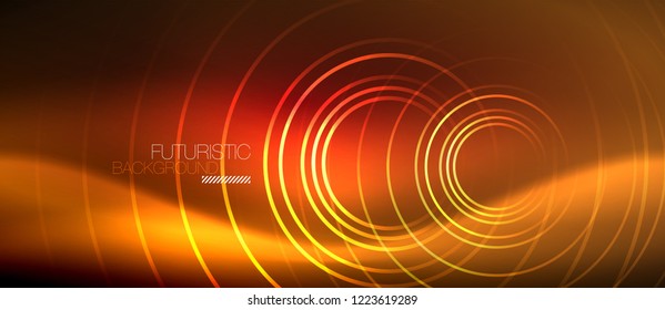 Neon glowing techno lines, hi-tech futuristic abstract background template with square shapes, vector