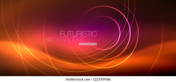 Neon glowing techno lines, hi-tech futuristic abstract background template with square shapes, vector