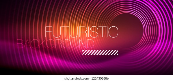 Neon glowing techno lines, hi-tech futuristic abstract background template with square shapes, vector