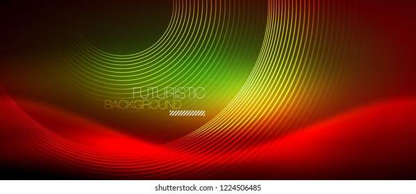 Neon glowing techno lines, hi-tech futuristic abstract background template with square shapes, vector