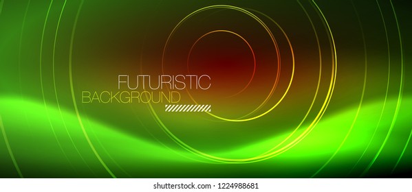 Neon glowing techno lines, hi-tech futuristic abstract background template with square shapes, vector