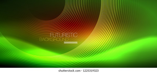 Líneas tecno brillantes neón, plantilla de fondo abstracto de alta tecnología futurista con formas cuadradas, vector