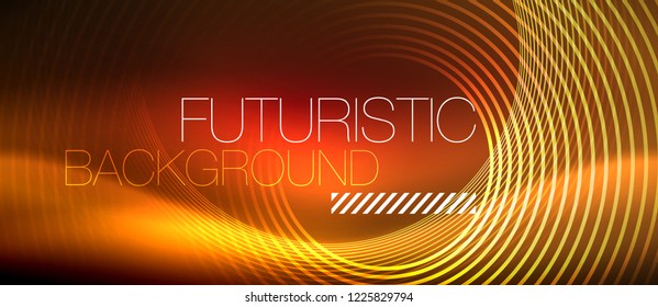 Neon glowing techno lines, hi-tech futuristic abstract background template with square shapes, vector