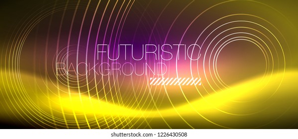 Neon glowing techno lines, hi-tech futuristic abstract background template with square shapes, vector