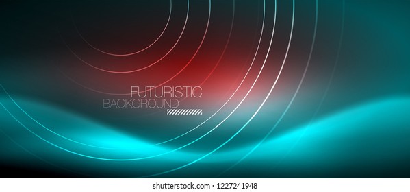 Neon glowing techno lines, hi-tech futuristic abstract background template with square shapes, vector