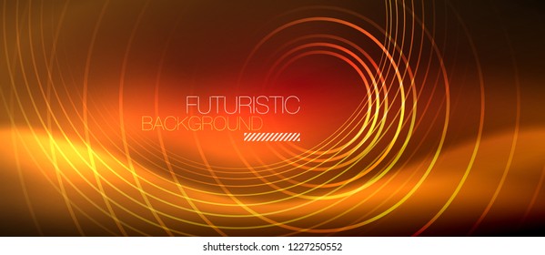Neon glowing techno lines, hi-tech futuristic abstract background template with square shapes, vector