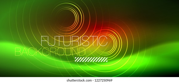 Neon glowing techno lines, hi-tech futuristic abstract background template with square shapes, vector