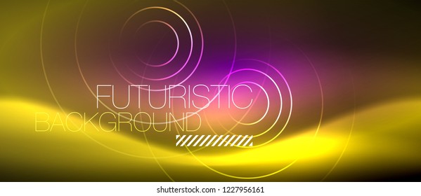 Neon glowing techno lines, hi-tech futuristic abstract background template with square shapes, vector