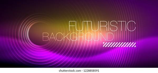 Neon glowing techno lines, hi-tech futuristic abstract background template with square shapes, vector