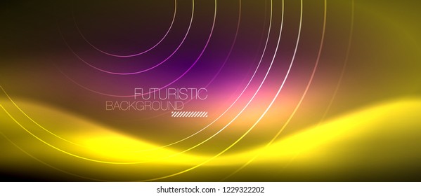 Neon glowing techno lines, hi-tech futuristic abstract background template with square shapes, vector