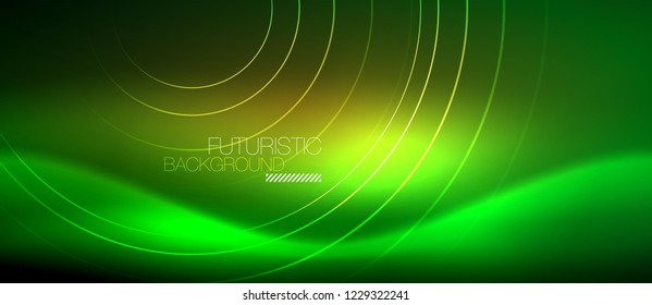 Neon glowing techno lines, hi-tech futuristic abstract background template with square shapes, vector