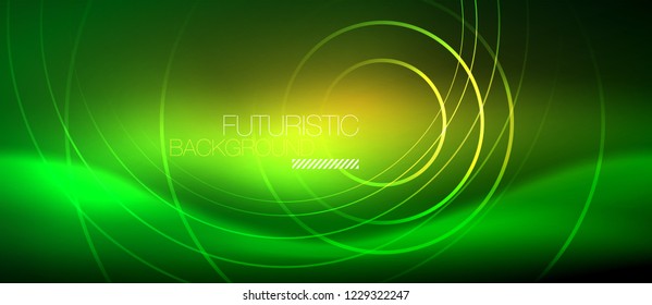 Neon glowing techno lines, hi-tech futuristic abstract background template with square shapes, vector