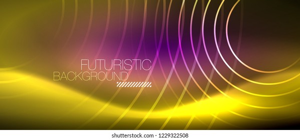 Neonleuchtende Techno-Linien, futuristisch abstrakte High-Tech-Hintergrundvorlage mit quadratischen Formen, Vektorgrafik