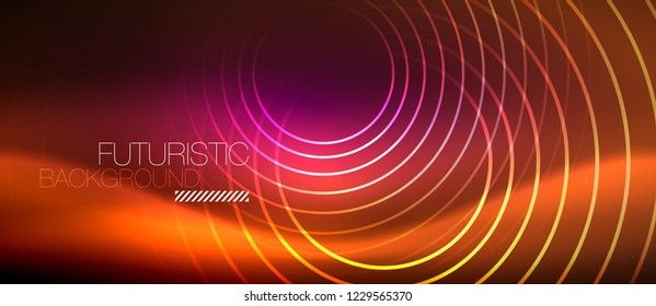 Neon glowing techno lines, hi-tech futuristic abstract background template with square shapes, vector