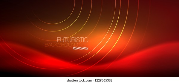 Neon glowing techno lines, hi-tech futuristic abstract background template with square shapes, vector