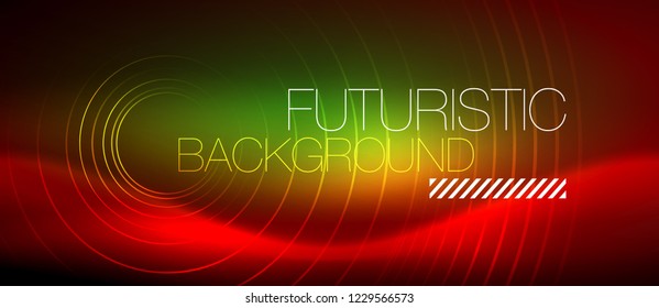 Líneas tecno brillantes neón, plantilla de fondo abstracto de alta tecnología futurista con formas cuadradas, vector