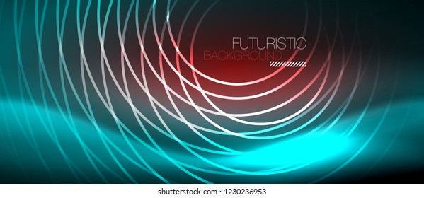 Neon glowing techno lines, hi-tech futuristic abstract background template with square shapes, vector
