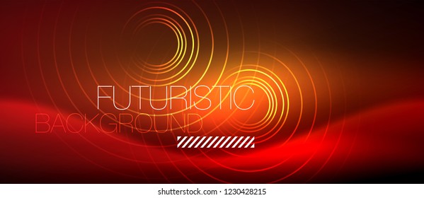 Neon glowing techno lines, hi-tech futuristic abstract background template with square shapes, vector