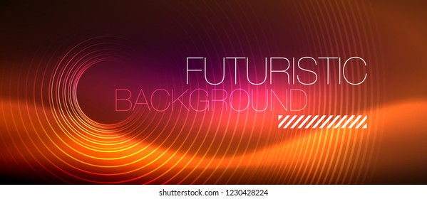 Neon glowing techno lines, hi-tech futuristic abstract background template with square shapes, vector