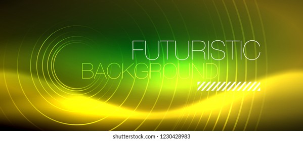 Neon glowing techno lines, hi-tech futuristic abstract background template with square shapes, vector
