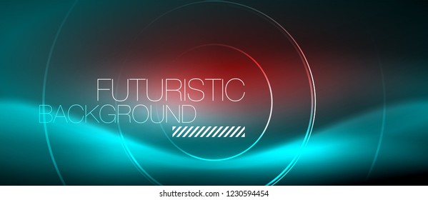 Neon glowing techno lines, hi-tech futuristic abstract background template with square shapes, vector