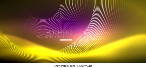 Neon glowing techno lines, hi-tech futuristic abstract background template with square shapes, vector