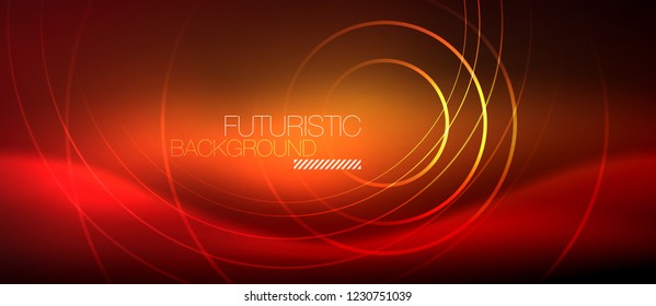 Neon glowing techno lines, hi-tech futuristic abstract background template with square shapes, vector