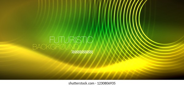 Neon glowing techno lines, hi-tech futuristic abstract background template with square shapes, vector