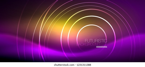 Neon glowing techno lines, hi-tech futuristic abstract background template with square shapes, vector