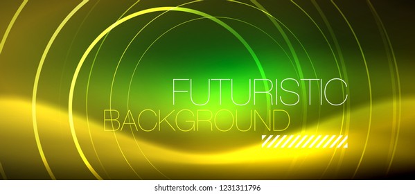 Neon glowing techno lines, hi-tech futuristic abstract background template with square shapes, vector