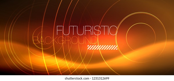 Neon glowing techno lines, hi-tech futuristic abstract background template with square shapes, vector