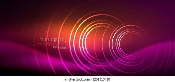 Neon glowing techno lines, hi-tech futuristic abstract background template with square shapes, vector