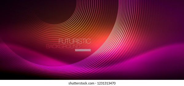 Neon glowing techno lines, hi-tech futuristic abstract background template with square shapes, vector
