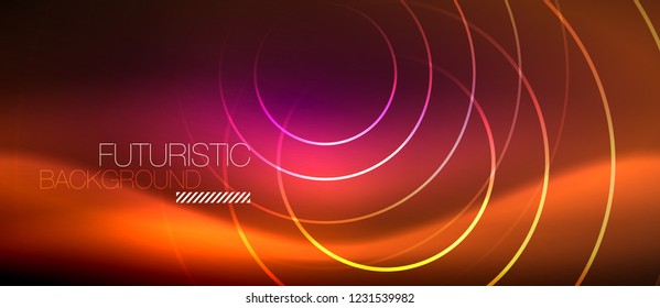 Neon glowing techno lines, hi-tech futuristic abstract background template with square shapes, vector