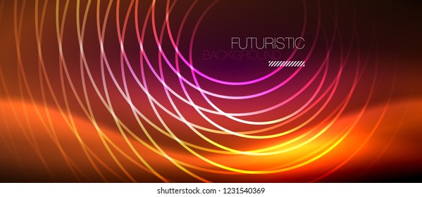 Neon glowing techno lines, hi-tech futuristic abstract background template with square shapes, vector