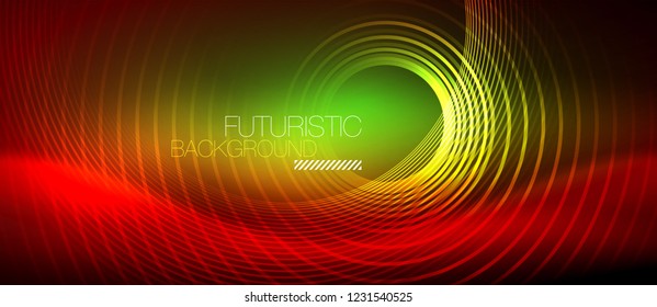 Neon linhas de tecno brilhantes, modelo de fundo abstrato futurista de alta tecnologia com formas quadradas, vetor