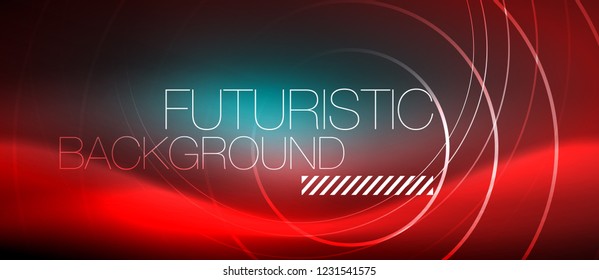 Líneas tecno brillantes neón, plantilla de fondo abstracto de alta tecnología futurista con formas cuadradas, vector