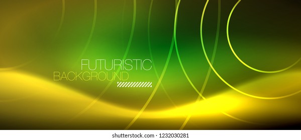 Líneas tecno brillantes neón, plantilla de fondo abstracto de alta tecnología futurista con formas cuadradas, vector