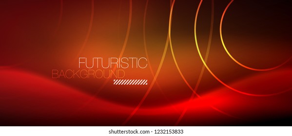 Neon glowing techno lines, hi-tech futuristic abstract background template with square shapes, vector