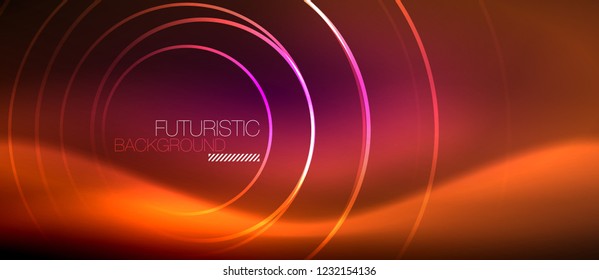 Neonleuchtende Techno-Linien, futuristisch abstrakte High-Tech-Hintergrundvorlage mit quadratischen Formen, Vektorgrafik