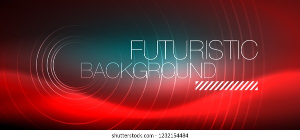 Neon glowing techno lines, hi-tech futuristic abstract background template with square shapes, vector