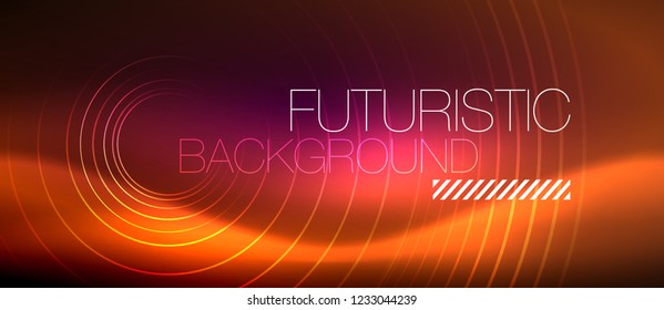 Líneas tecno brillantes neón, plantilla de fondo abstracto de alta tecnología futurista con formas cuadradas, vector