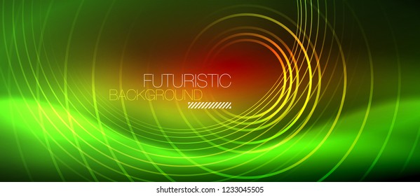 Líneas tecno brillantes neón, plantilla de fondo abstracto de alta tecnología futurista con formas cuadradas, vector