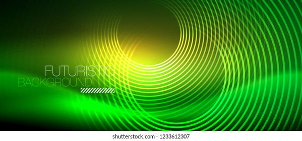 Neon glowing techno lines, hi-tech futuristic abstract background template with square shapes, vector