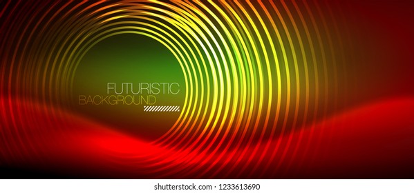 Neonleuchtende Techno-Linien, futuristisch abstrakte High-Tech-Hintergrundvorlage mit quadratischen Formen, Vektorgrafik