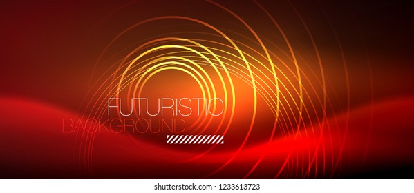 Neon glowing techno lines, hi-tech futuristic abstract background template with square shapes, vector
