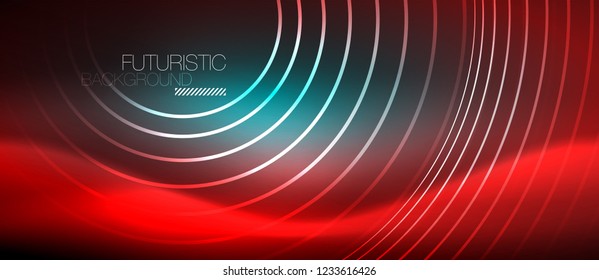 Neon glowing techno lines, hi-tech futuristic abstract background template with square shapes, vector