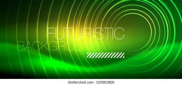 Neon glowing techno lines, hi-tech futuristic abstract background template with square shapes, vector